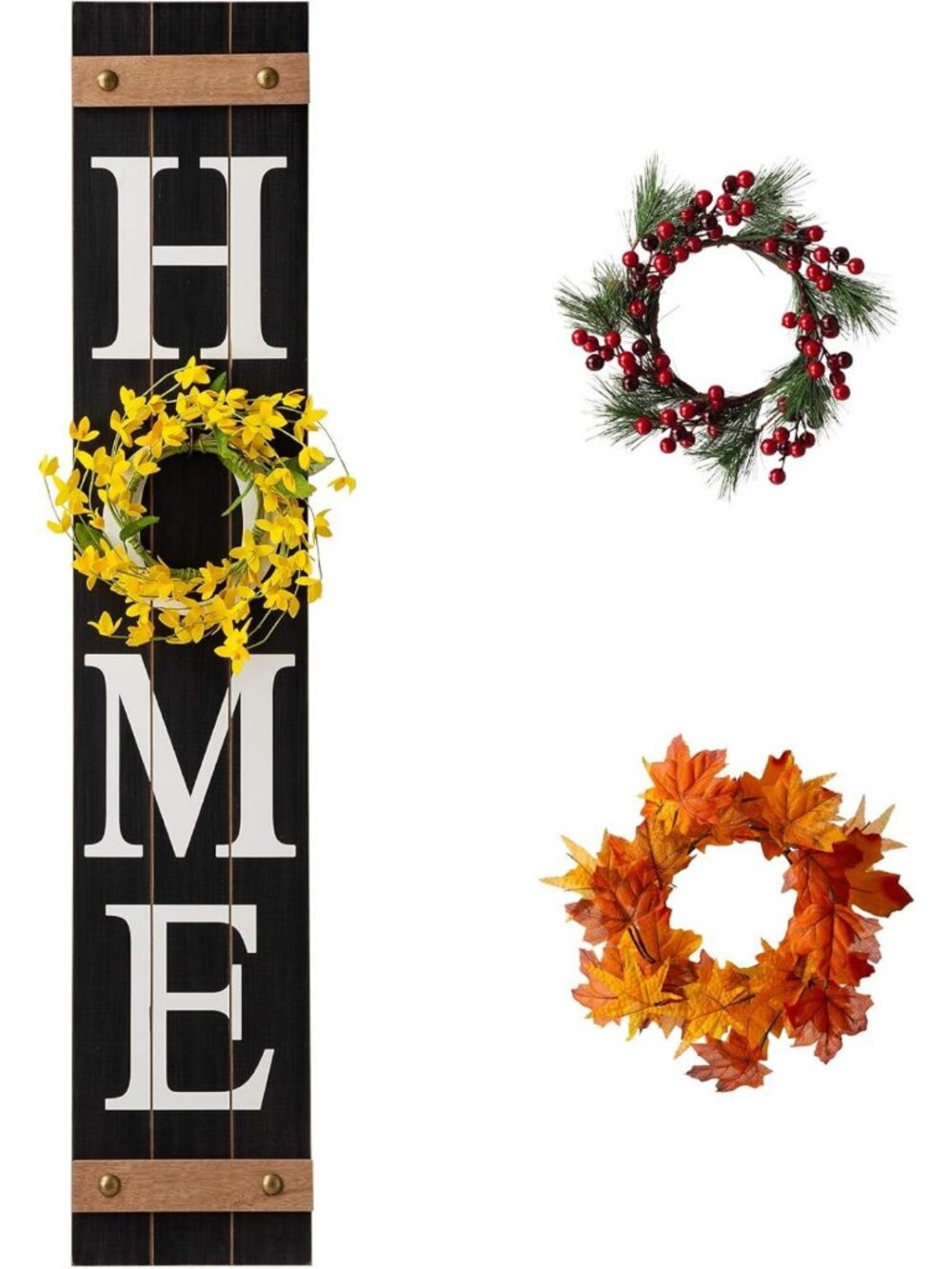 42" Interchangeable Wooden Welcome Sign with Seasonal Wreaths for Porch Decor